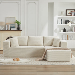 English Elm 106" Cloud Sectional Couch L-Shape With Flexible Right-Facing Chaise In Plush Beige Corduroy Fabric W1143S00025