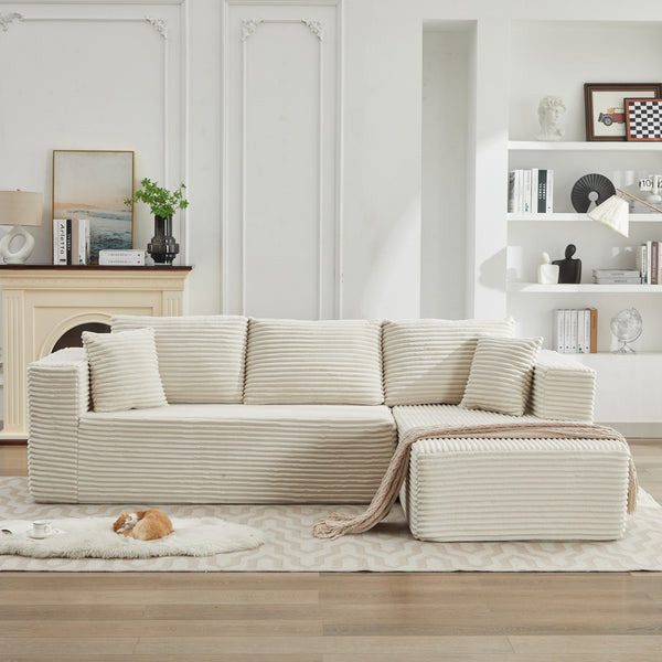 English Elm 106" Plush Corduroy Cloud Sectional Sofa with Right Chaise — Deep Seat, No Assembly, Modern Comfort W1143S00025 W1143S00025