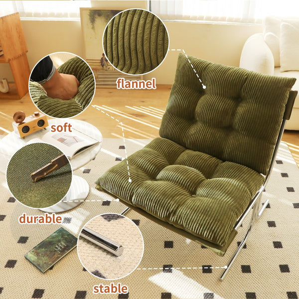 English Elm Modern Wingback Accent Chair Faux Leather Upholstery Chrome X Frame Living Room Green W2105P440976