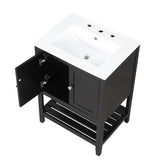 English Elm [Video] 24" Black Modern Sleek Bathroom Vanity Elegant Ceramic Sink With Solid Wood Frame Open Style Shelf