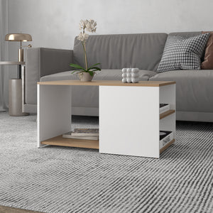 English Elm Silver Peak Light Oak & White Coffee Table with Open Storage, Engineered Wood, Compact Chic Design B092P269897