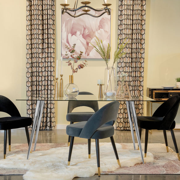 English Elm Vendas Rectangular Tempered Glass Dining Table with Tapered Chrome Legs Seats Four B062S01729