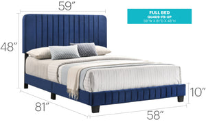 English Elm Contemporary Velvet Full Bed with Durable Frame, Lively Finish and Modern Lines for Stylish Bedrooms Navy Blue 27 L x 60 W x 5 H B078107890