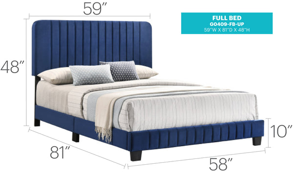 English Elm Contemporary Velvet Full Bed with Durable Frame, Lively Finish and Modern Lines for Stylish Bedrooms Navy Blue 27 L x 60 W x 5 H B078107890