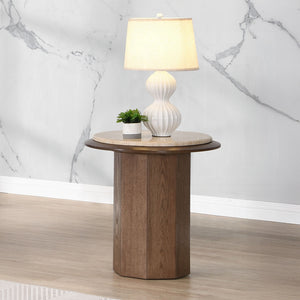English Elm Kasha Contemporary Walnut End Table with Real Travertine Top, MDF Veneer Oak Finish, 40lb Limit B2726S00550