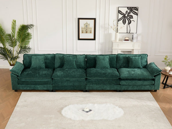 English Elm Wider Modern 3-Seat Sectional Couch In Green Chenille – Comfy, Modular, Breathable Design For Any Room W1143S00045-GIGA