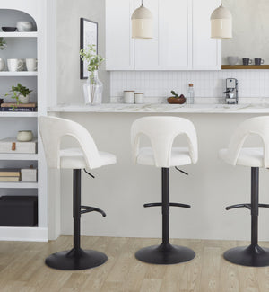 English Elm Adjustable Swivel Barstools Set of 2 White Upholstered Seats Black Metal Frame B202S02160