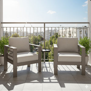 English Elm Set of 2 Outdoor Iron Armchairs with Olefin Cushions for Patio Resort Lounging Light Khaki+Beige B082P455105