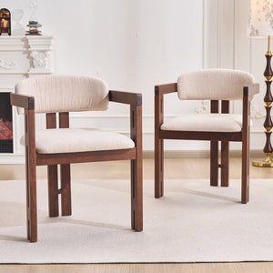 English Elm Indoor Solid Wood Round Back Dining Chairs Cushioned Beige Upholstered Set of Two Walnut N772P411377W