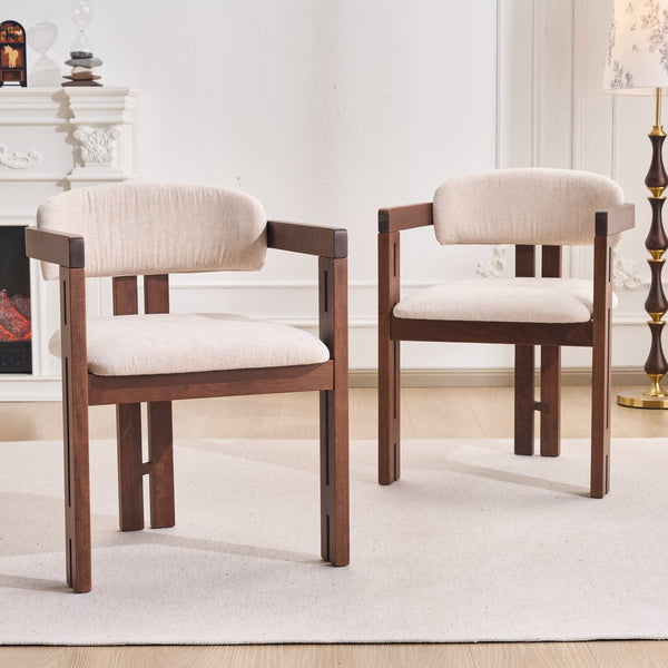English Elm Indoor Solid Wood Round Back Dining Chairs Cushioned Beige Upholstered Set of Two Walnut N772P411377W