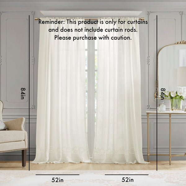 English Elm Embroidery Curtain Panel - Elegant Semi-Sheer Design, Lightweight Polyester, 52"W X 84"L For Any Room B035129648