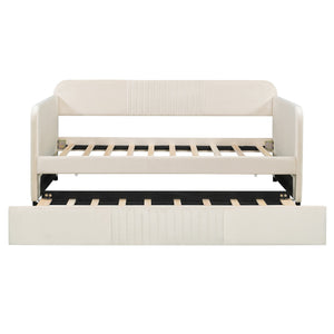 English Elm Upholstered Velvet Twin Daybed with Pull Out Trundle Sofa for Guest or Kids Room LP100127AAA