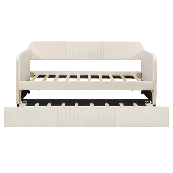 English Elm Upholstered Velvet Twin Daybed with Pull Out Trundle Sofa for Guest or Kids Room LP100127AAA