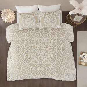 English Elm Full/Queen Laetitia Tufted Cotton Chenille Medallion Duvet Cover Set – Boho Shabby Chic, OEKO-TEX Certified B03597349