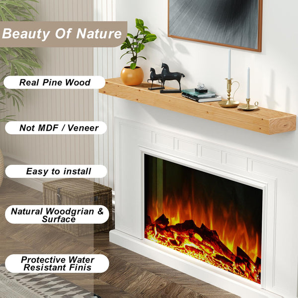 English Elm Fireplace Mantel 72" Diy Floating Wood Shelf - Handcrafted Rustic Design For Custom Home Décor T3210P391504