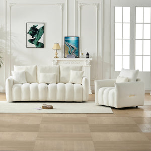 English Elm 80.7 Inch Plush Teddy Velvet 3 Seat Sofa Solid Wood Frame with Six Included Cushions Off White W2564S00068
