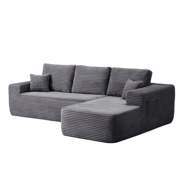 English Elm 104" Plush Corduroy L-shaped Sectional Sofa Deep Seating Modular Couch for Living Room W3975S00034