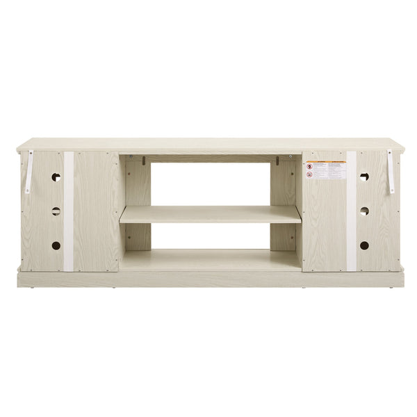English Elm 70" Modern TV Stand with Faux Stone Top, Spacious 2-Door Media Console with Cable Management and Adjustable Shelves, Vintage Metal Handles, Durable MDF Construction for Living Room Entertainment (Fits up to 75") White W2275P342690