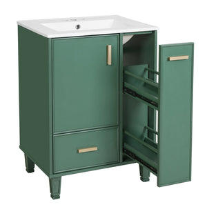 English Elm Christopher Knight Home® - 24" Bathroom Vanity with Ceramic Sink, Solid Wood Frame, Soft-Close Drawers & Ample Storage Appeal Green N759P269734F
