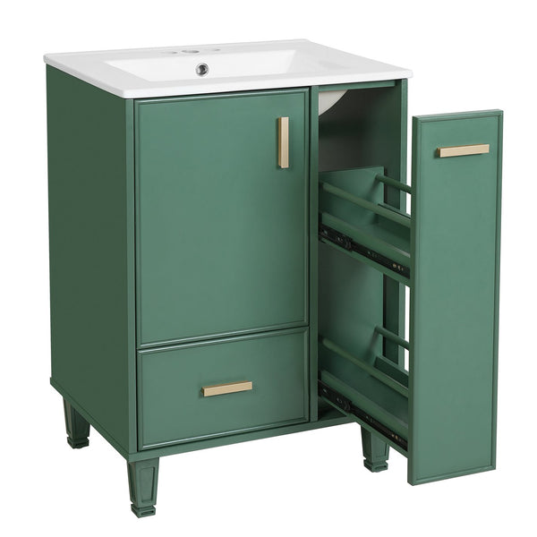 English Elm Christopher Knight Home® - 24" Bathroom Vanity with Ceramic Sink, Solid Wood Frame, Soft-Close Drawers & Ample Storage Appeal Green N759P269734F