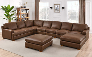 English Elm Leather Match Modular Sectional Sofa Top Grain Upholstered L Shaped Living Room Dark Brown B2748S00029