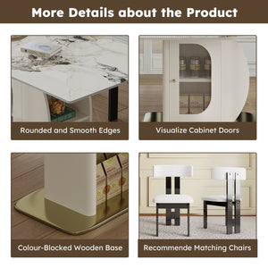 English Elm 63" Modern 7-Piece Dining Table Set With Elegant Storage, Burnt Stone Top & Velvet Chairs For Style W2700S00067