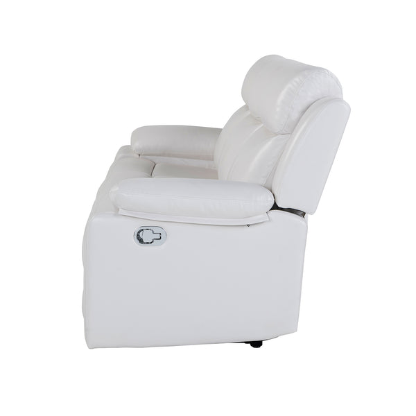 English Elm Blanche White Upholstered Reclining Sofa with LED Lights, Pillow Top Arms & Medium Firm Seating B201P391847