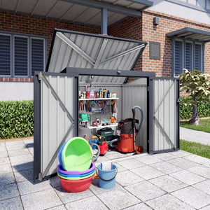 English Elm Outdoor Metal Trash Bin Enclosure for Two Cans Waterproof Powder-coated Yard Shed W3213P445772