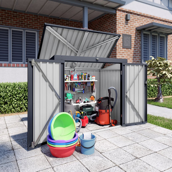 English Elm Outdoor Metal Trash Bin Enclosure for Two Cans Waterproof Powder-coated Yard Shed W3213P445772