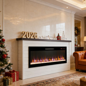 English Elm 65" Wall Mantel Electric Fireplace with Led Flame Heater for Living or Bedroom W1769S00016