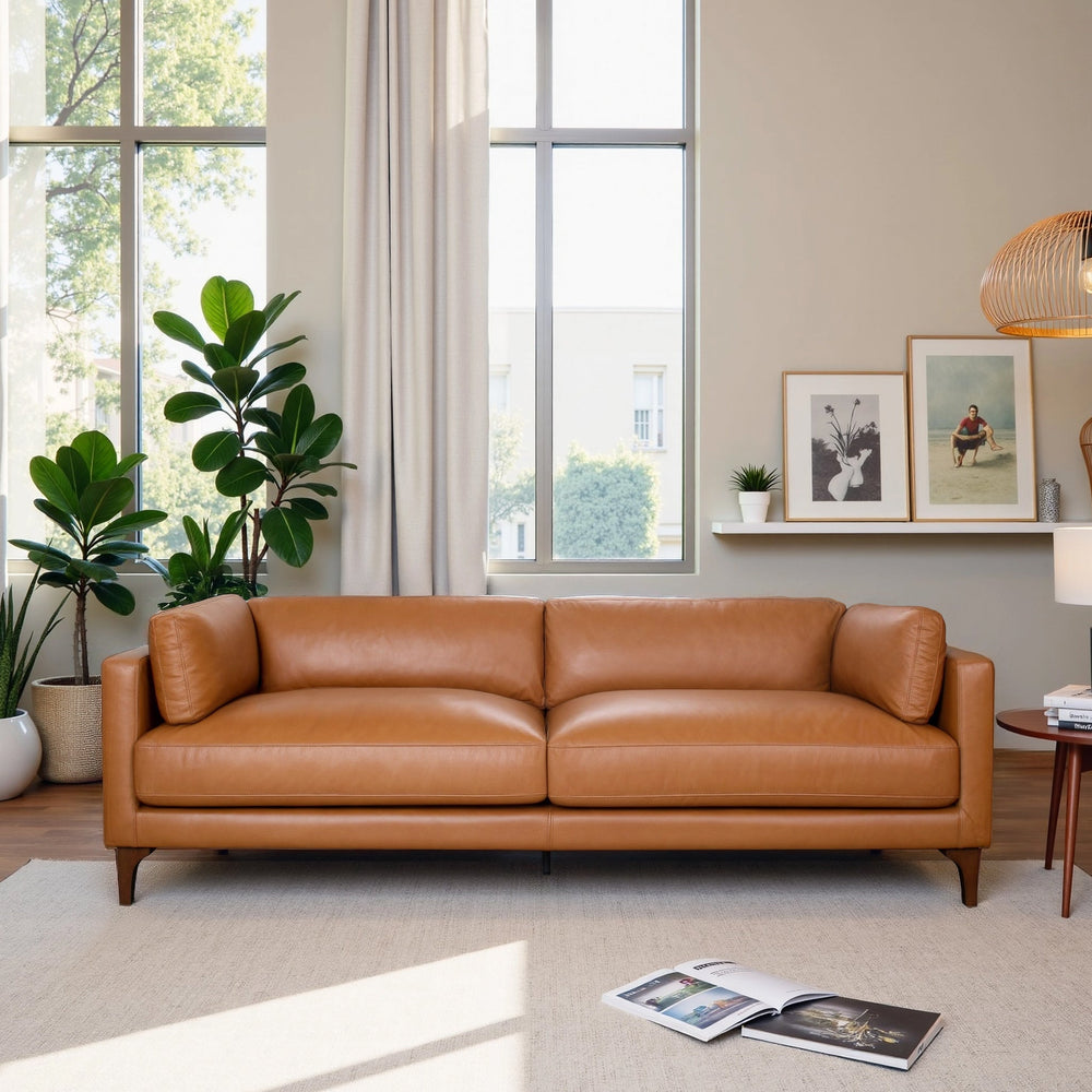 English Elm Uvalde Vegan Leather Sofa with Tapered Legs and Low Profile Mid-century Design B183P423282