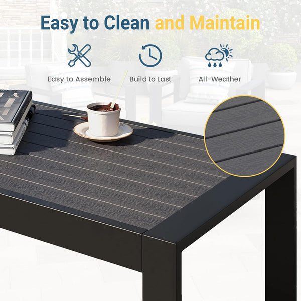 English Elm 43" Outdoor Aluminum Coffee Table Wpc Slatted Top Rust Proof Modern Patio Lounge B082P454979