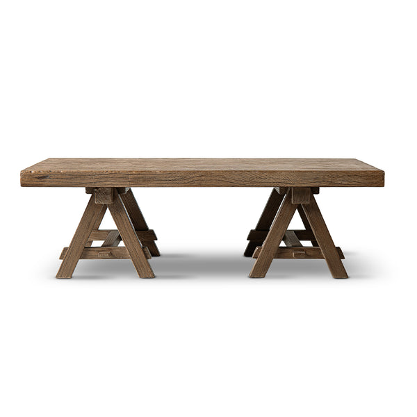 English Elm Hawthorne Reclaimed Elm Trestle Coffee Table Solid Wood Farmhouse Living Room Accent Brown B2719P474449