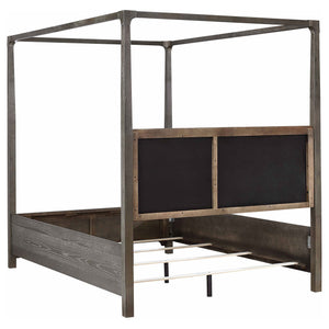 English Elm Sundance Dark Cocoa Queen Bed with Upholstered Channel Headboard and Light Canopy for Modern Romance B062S01363