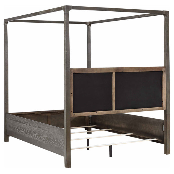 English Elm Sundance Dark Cocoa Queen Bed with Upholstered Channel Headboard and Light Canopy for Modern Romance B062S01363