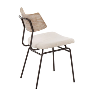 English Elm Mid-century Modern Dining Chairs with Wood Slat Back and Upholstered Seat Set of 2 B202P223684