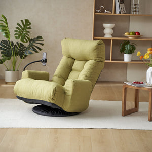 English Elm Adjustable green rotatable lounge chair with head/waist support, 360° swivel, spring seat, phone holder W244P172641
