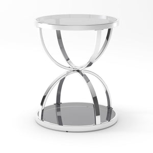 English Elm 19.69'' Round Chrome Side Table Dual Tier Gray Tempered Glass Glam Modern Accent W757P412806