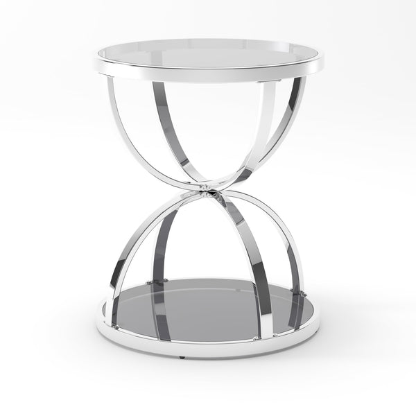 English Elm 19.69'' Round Chrome Side Table Dual Tier Gray Tempered Glass Glam Modern Accent W757P412806