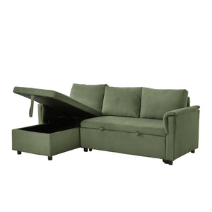 English Elm Loveseat Sectional Sleeper Sofa with Corduroy Tufted Upholstery Storage Chaise Reclining Green W2186S00014