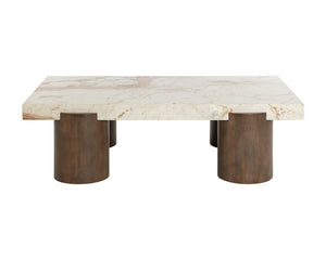 Sunpan Ardi Coffee Table - Exquisite Italian Crema Breccia Marble Top & Solid Mango Wood Legs For Luxury Living Cream Marble 111824