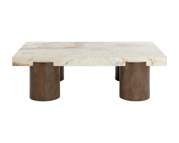 Sunpan Ardi Coffee Table - Exquisite Italian Crema Breccia Marble Top & Solid Mango Wood Legs For Luxury Living Cream Marble 111824