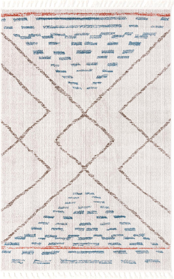 Unique Loom Aramis Kavi Machine Made Tribal Rug Ivory, Blue/Brown/Light Blue/Terracotta/Gray 6' 0" x 9' 0"