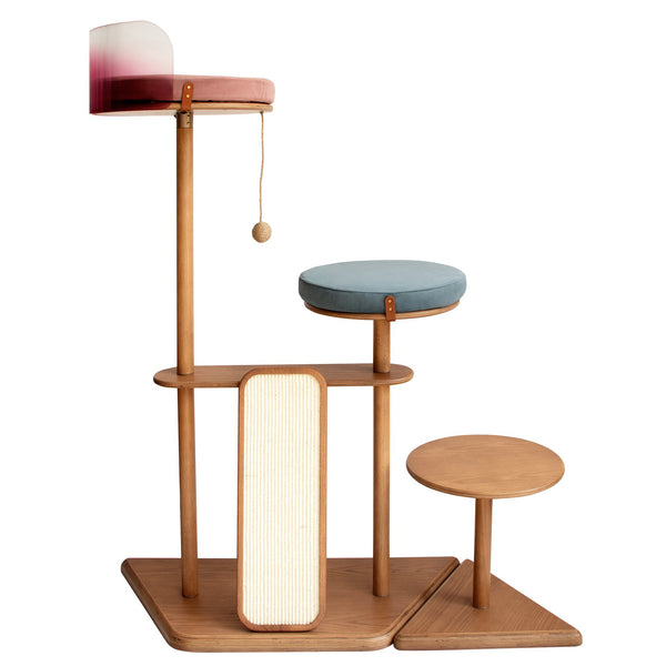 English Elm Geometric Cat Tower Oak Veneer Rubberwood Sisal Chenille Acrylic Pod Modern Home W3136P445672