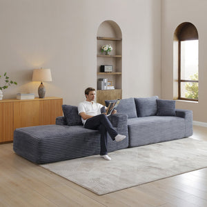 English Elm 105'' Modular L-shape Sectional Corduroy Deep Seat Cloud Sofa for Living Room Lounge Grey W1117P377776