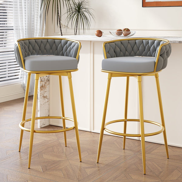 English Elm Christopher Knight Home® - Swivel Counter Height Bar Stools Set of 2 with 180° Turn, Hand-Woven Back, Gold Frame, Velvet Comfort Grey N762P216979E