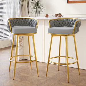 Christopher Knight Home® - Noble House - - Swivel Counter Height Bar Stools Set Of 2,31.5"Bar Height Stools With Hand-Woven Backrest & Gold Metal Legs,Modern Low Back Upholstered Kitchen Chairs With Footrest For Island,Dining Room,Grey