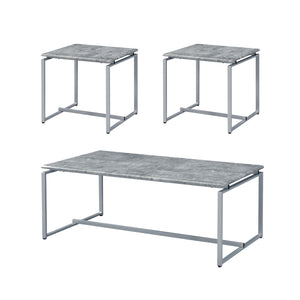 English Elm 3 Piece Rectangular Coffee and End Table Set with Sleek Veneer Finish, Metal Frame, Easy Assembly Silver B016P317313