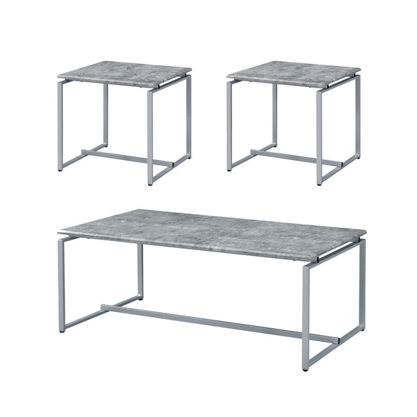 English Elm 3 Piece Rectangular Coffee and End Table Set with Sleek Veneer Finish, Metal Frame, Easy Assembly Silver B016P317313