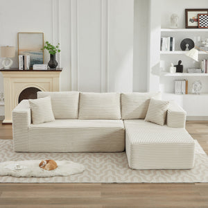 English Elm 106" Plush Corduroy Cloud Sectional Sofa with Right Chaise — Deep Seat, No Assembly, Modern Comfort W1143S00025 W1143S00025